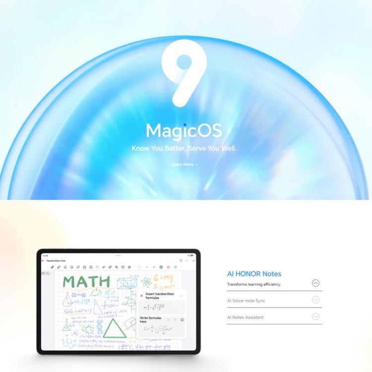 Honor Pad 10 WiFi Tablet PC, 12.1 inch 8GB+256GB MagicOS 9.0 Qualcomm Snapdragon 7 Gen3 Octa Core, 8GB+256GB