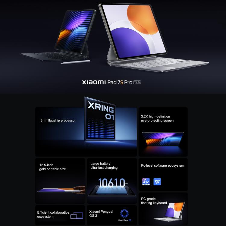Xiaomi Pad 7S Pro 12.5 inch, 12GB+256GB, HyperOS 2, XRING O1 3nm Deca Core CPU, 12GB+256GB