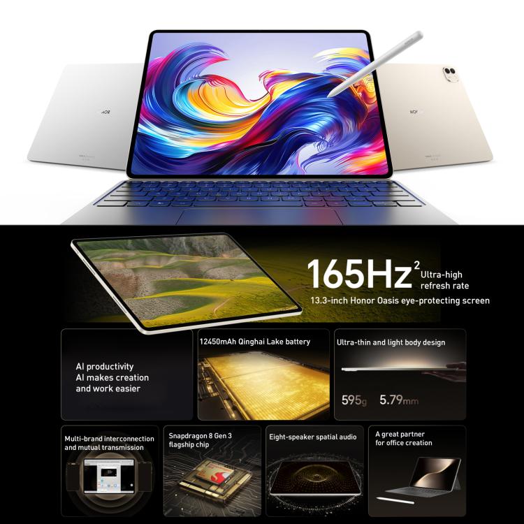 Honor MagicPad3 13.3 inch WiFi Tablet PC, 12GB+256GB MagicOS 9.0.1 Qualcomm Snapdragon 8 Gen3 Octa Core, 12GB+256GB