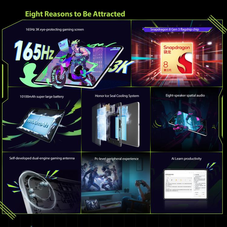 Honor Pad GT2 Pro WiFi Tablet PC, 12.5 inch 8GB+256GB MagicOS 9.0.1 Qualcomm Snapdragon 8 Gen3 Octa Core, 8GB+256GB