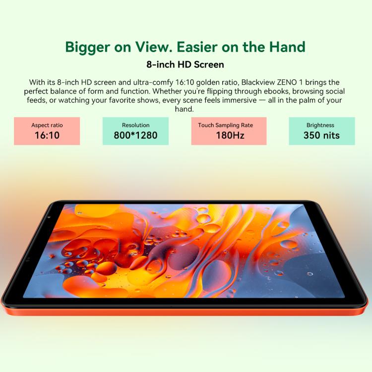 Blackview ZENO 1 Tablet PC, 4GB+64GB, 8 inch Android 15 Unisoc Tiger T615 Octa Core, Network: 4G, Global Version with Google Play, 4GB+64GB