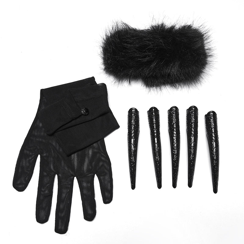 Punk Rave Fluffy Goth Claw Gloves