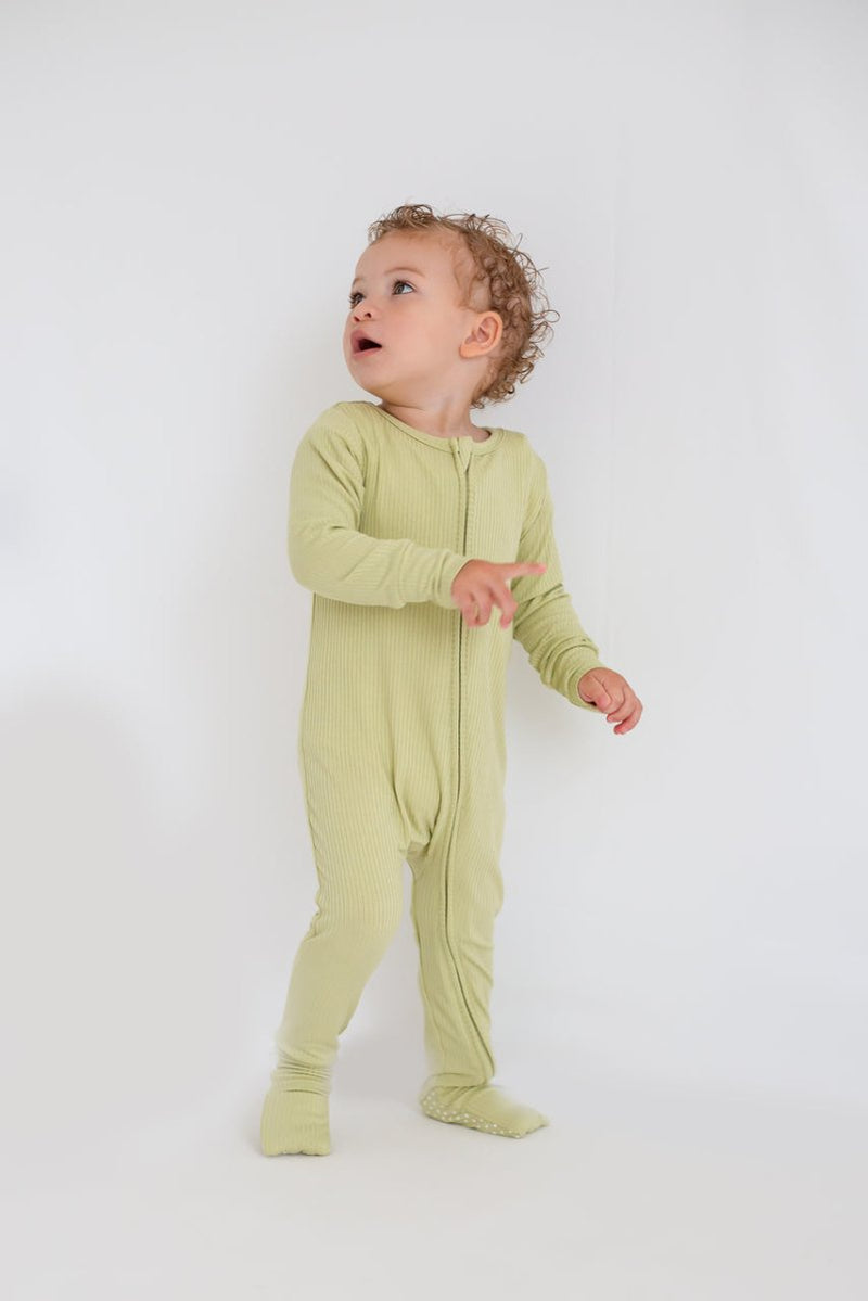 Green Ribbed Bamboo Zip Sleepsuit One Piece