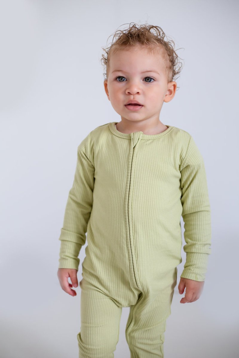 Green Ribbed Bamboo Zip Sleepsuit One Piece