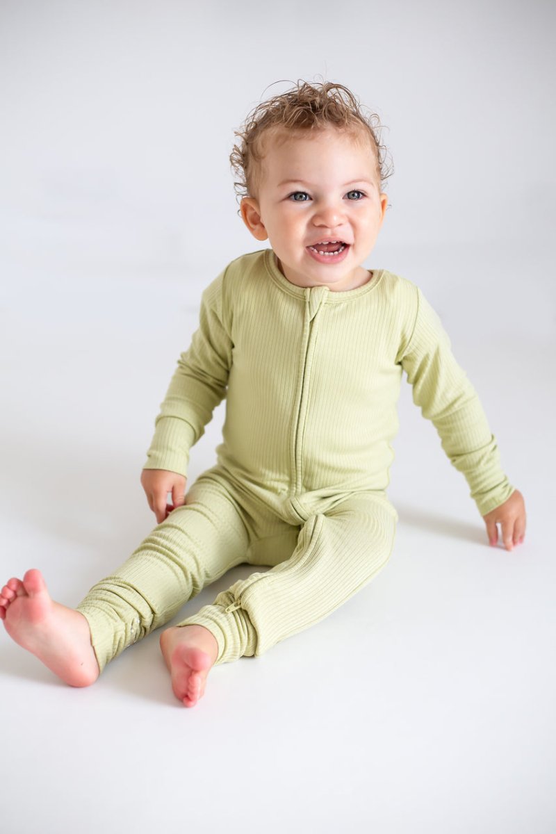 Green Ribbed Bamboo Zip Sleepsuit One Piece