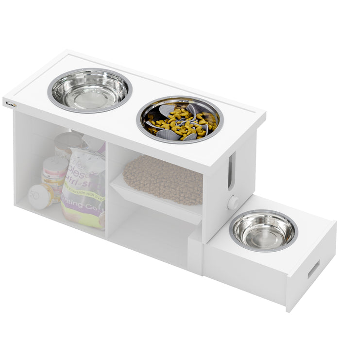 PawHut Raised Dog Bowls with Slow Feeder Mat & Semi-Auto Dispenser Function