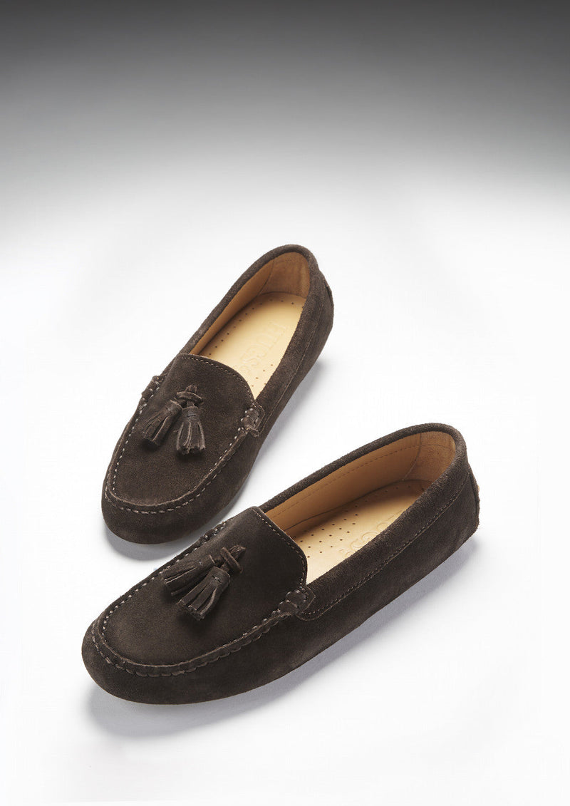 Women's Tasselled Driving Loafers, brown suede