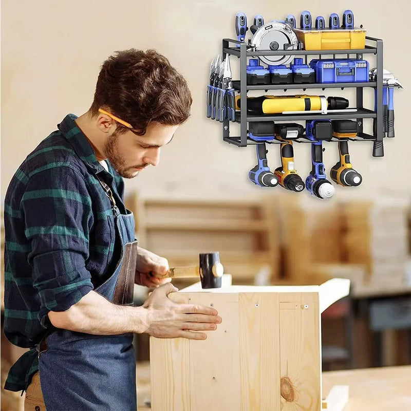 Wall Mounted Power Tool Storage Rack Metal Drill Holder Garage Workshop Organiser