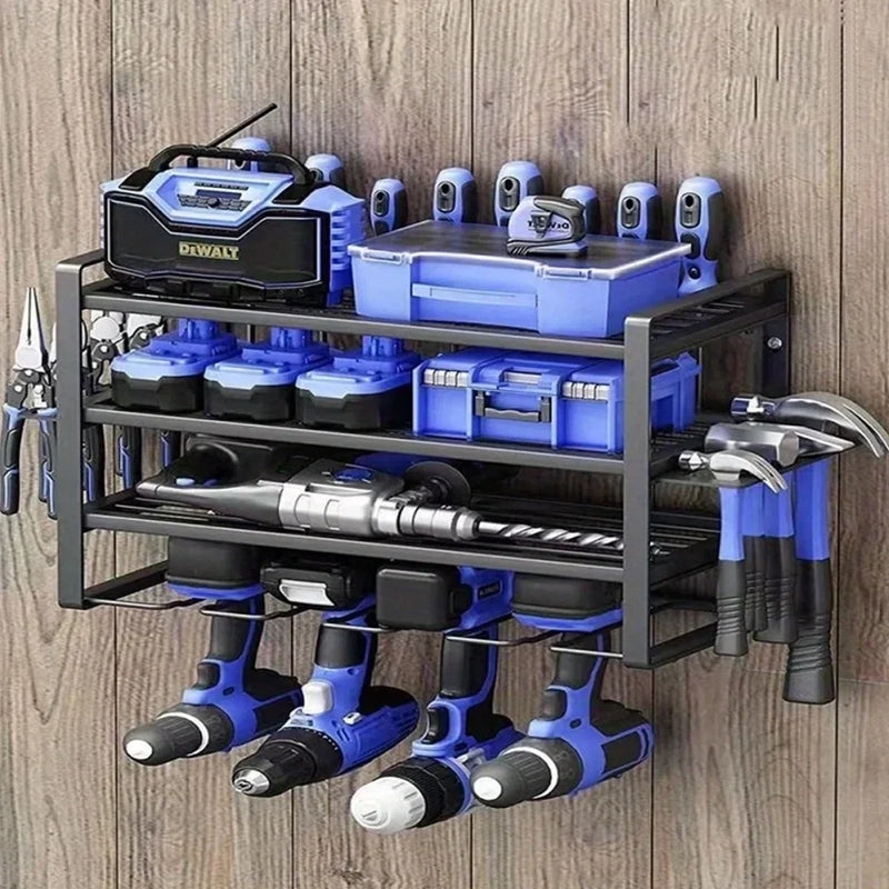 Wall Mounted Power Tool Storage Rack Metal Drill Holder Garage Workshop Organiser