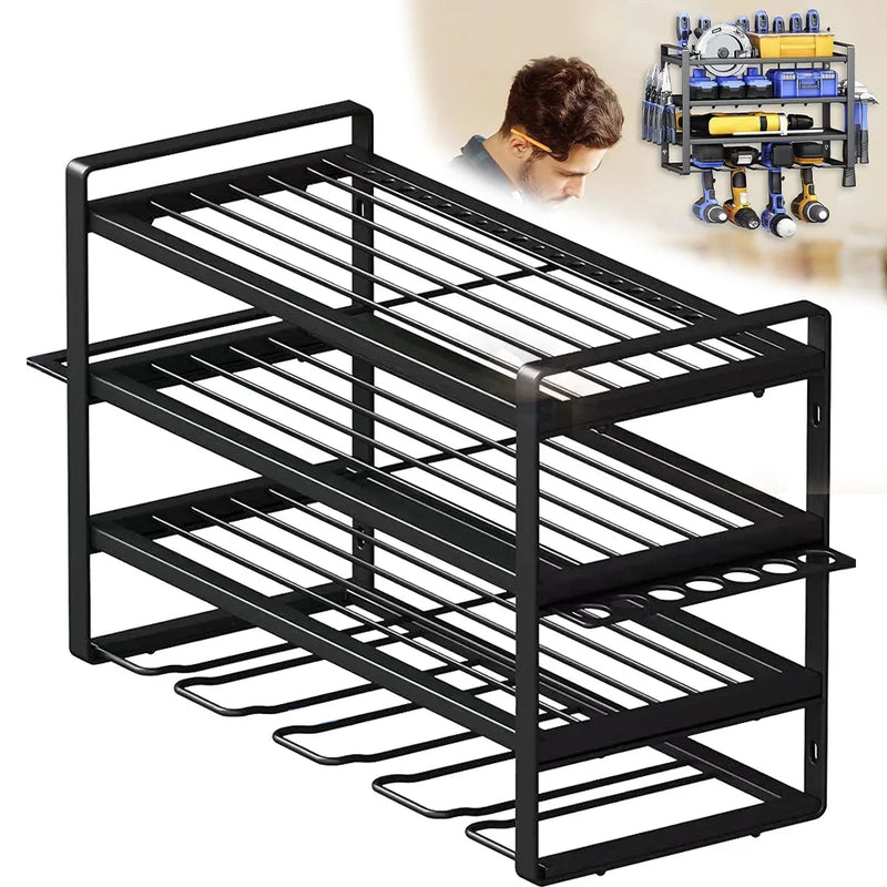 Wall Mounted Power Tool Storage Rack Metal Drill Holder Garage Workshop Organiser