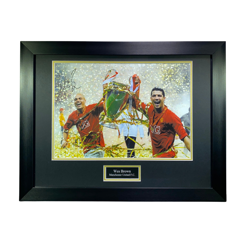 Wes Brown Signed 2008 UCL Final Trophy Celebration with Ronaldo (L)