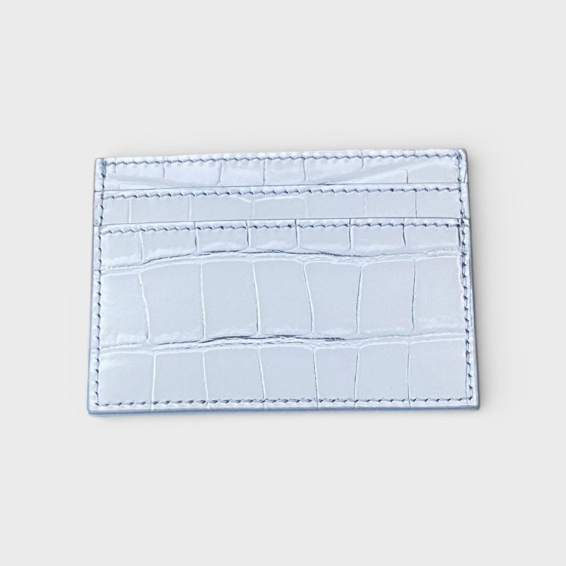 Logo Card Case Laminated Croco Silver Tone