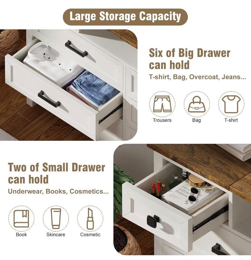 White 5 Drawer Chest of Drawers with LED Mirror, Charging Station & Sensor Light | BROTTAR Bedroom Dresser