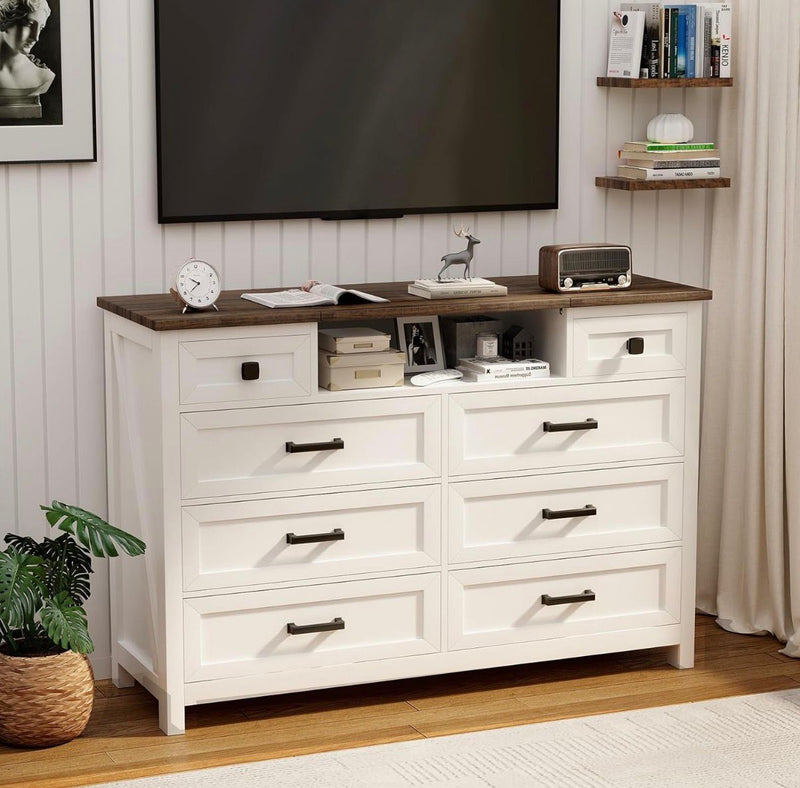 White 5 Drawer Chest of Drawers with LED Mirror, Charging Station & Sensor Light | BROTTAR Bedroom Dresser