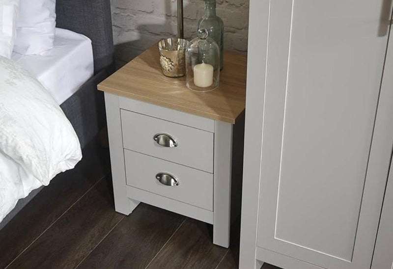 Lancaster Grey 4 Piece Bedroom Furniture Set – 3 Door Wardrobe, 2 Bedside Tables & 4 Drawer Chest