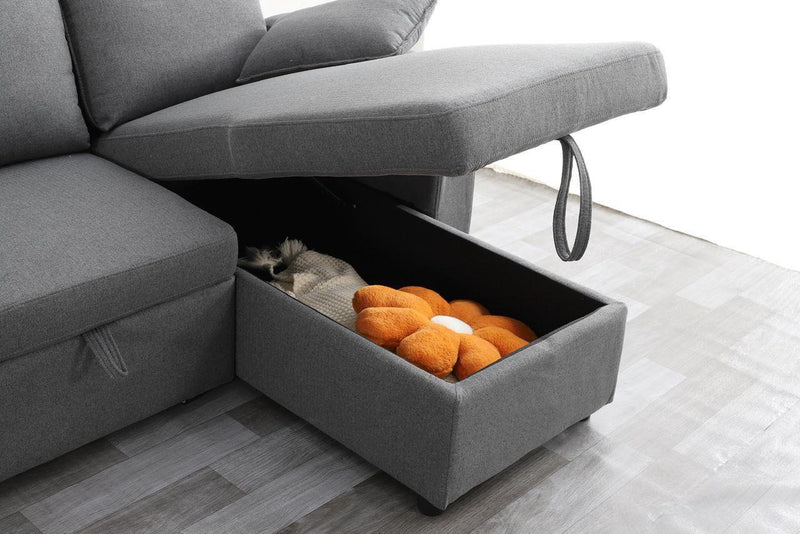 Grey Fabric Sofa Bed with Storage & USB Charging | Francesca | Cupholders & Magazine Pocket