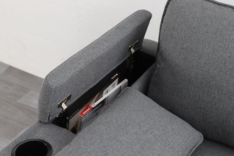 Grey Fabric Sofa Bed with Storage & USB Charging | Francesca | Cupholders & Magazine Pocket