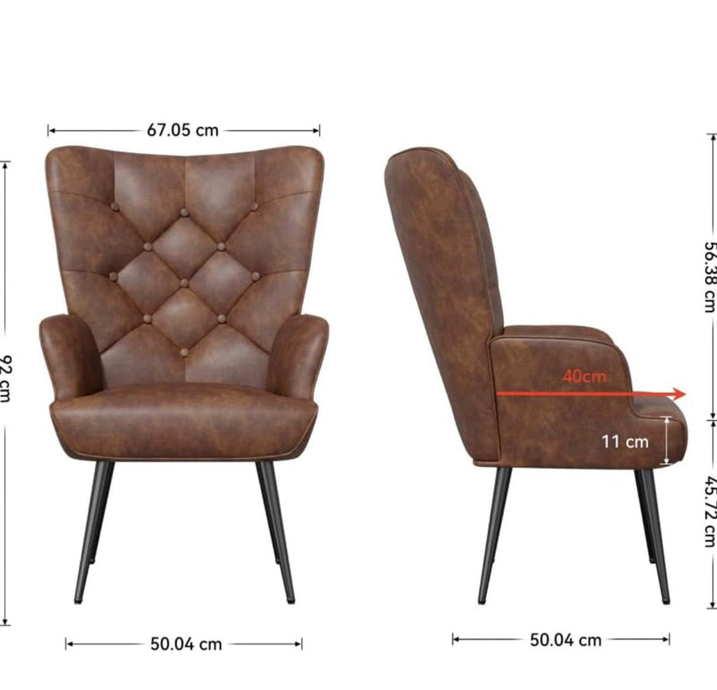 Brown Leather Tub Armchair | High Back | Gold Legs | Bedroom Living Room Chair | 150kg Capacity