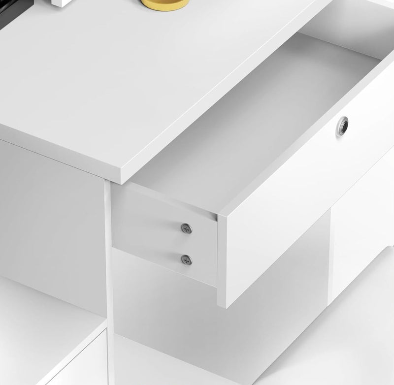Modern LED Dressing Table with Mirror & Stool — Adjustable Lighting, 4 Drawers & 6 Shelves
