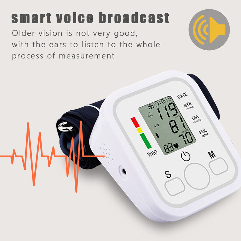Blood Pressure Monitor Automatic Voice Talking BP Machine Pulse Meter LCD Display