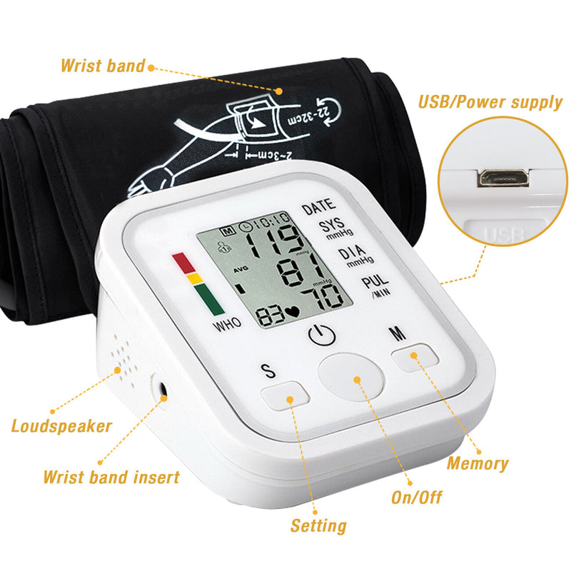 Blood Pressure Monitor Automatic Voice Talking BP Machine Pulse Meter LCD Display