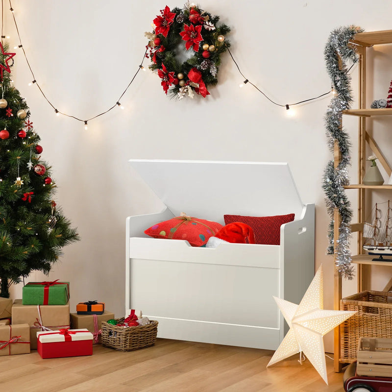 Wooden Storage Box with Lid Bench - Toy Blanket White Large Capacity Home Chest