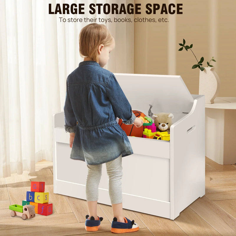 Wooden Storage Box with Lid Bench - Toy Blanket White Large Capacity Home Chest