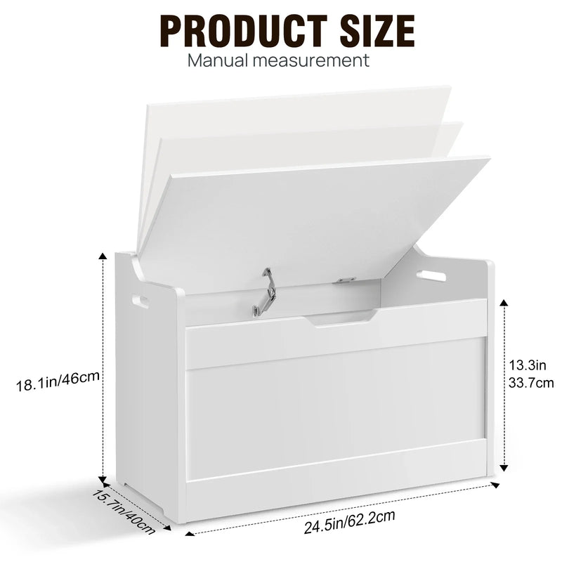 Wooden Storage Box with Lid Bench - Toy Blanket White Large Capacity Home Chest