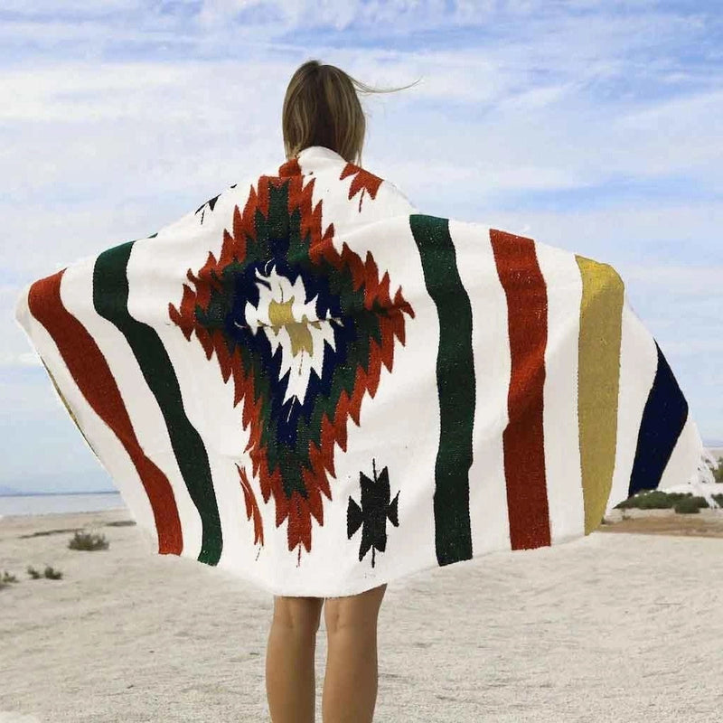 White Fiesta Diamond Mexican Blanket