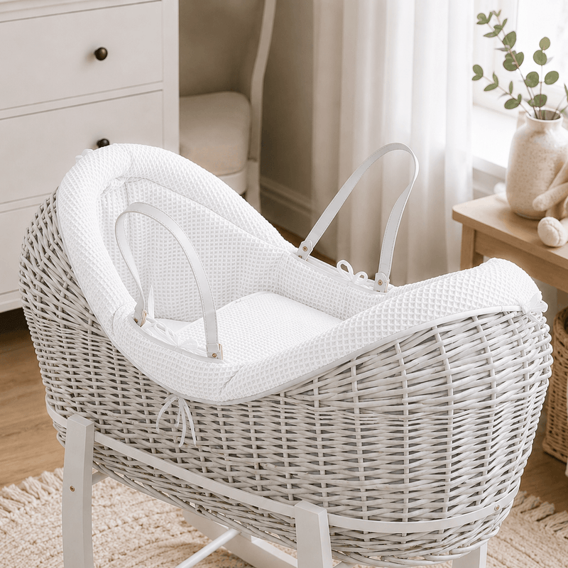 Pod White Waffle Moses Basket Bedding Set
