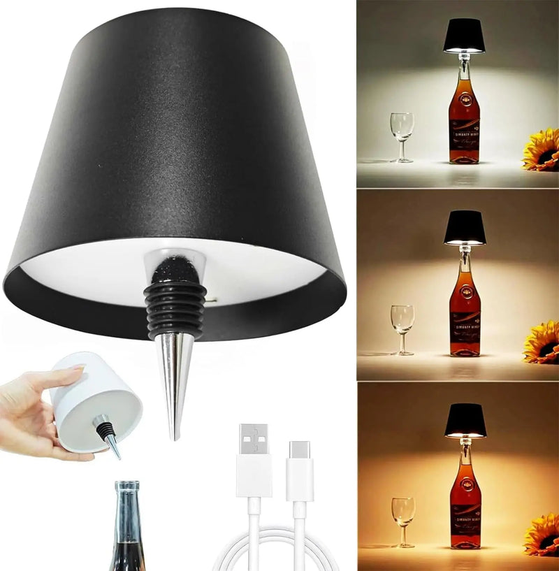 Wireless Wine Spirit Bottle Table Lamp Touch Control Light LED USB Cork Stopper