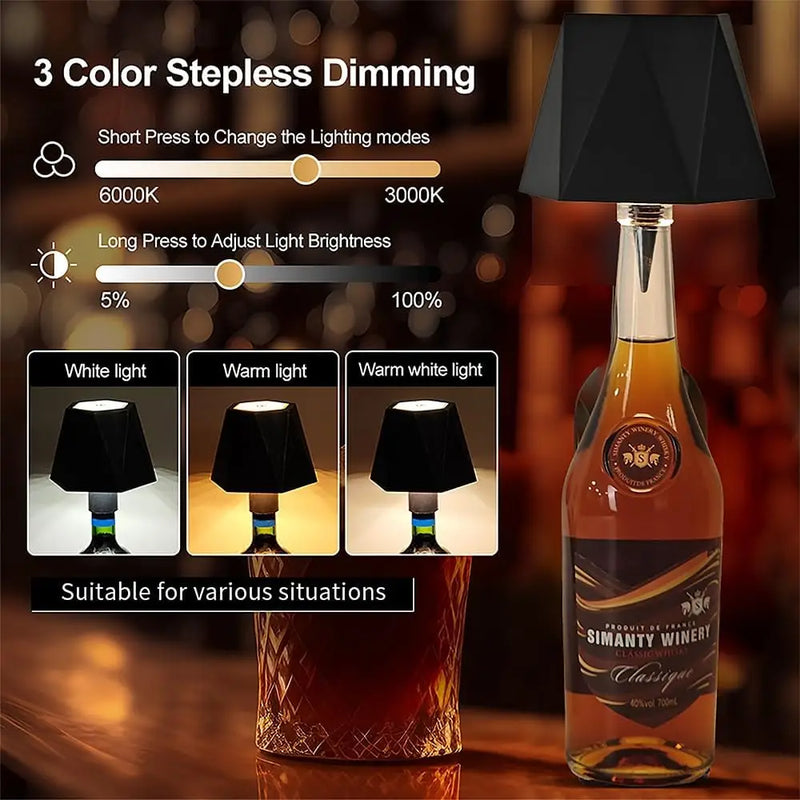 Wireless Wine Spirit Bottle Table Lamp Touch Control Light LED USB Cork Stopper