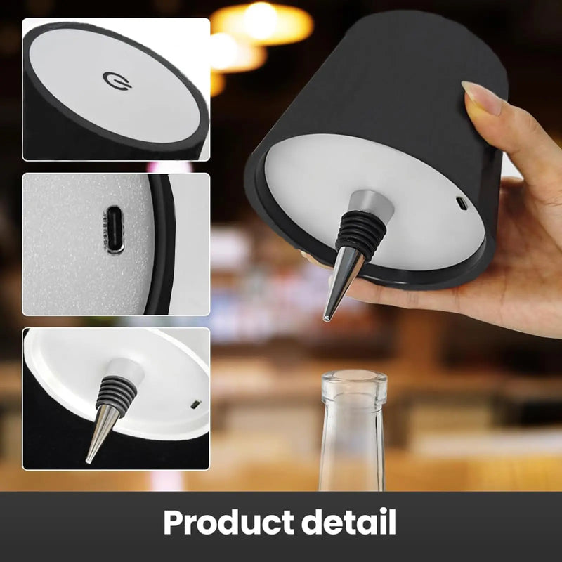 Wireless Wine Spirit Bottle Table Lamp Touch Control Light LED USB Cork Stopper