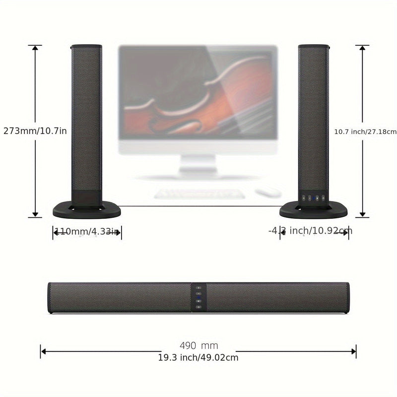 Wireless Soundbar with 3D Surround Sound - Home Theatre Audio System with USB Charging for TV, Movies, Gaming & Music