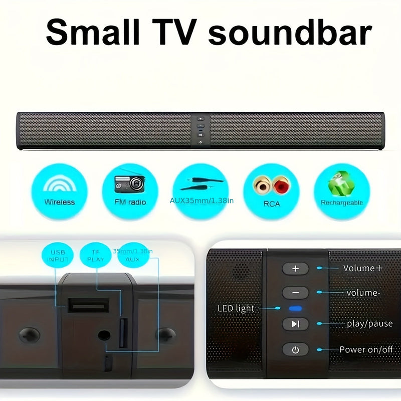Wireless Soundbar with 3D Surround Sound - Home Theatre Audio System with USB Charging for TV, Movies, Gaming & Music