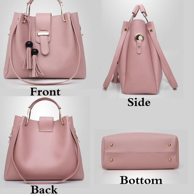 Women’s 3 Piece Handbag Purse Set Tote Shoulder Bag Clutch Tassel Top Handle