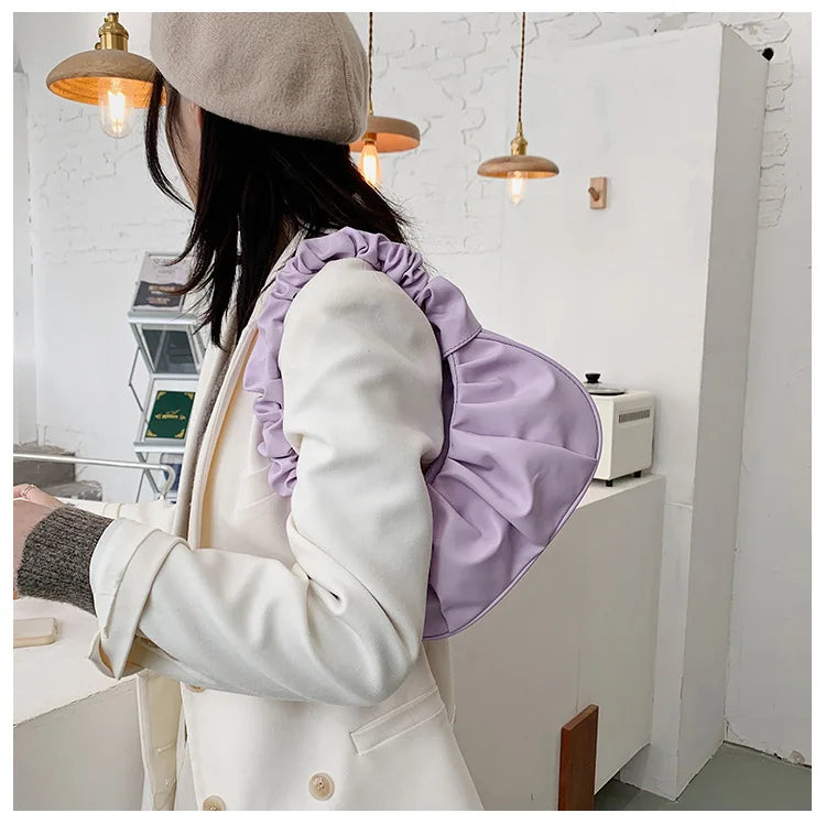 Fashion Pleated Handbag for Women, PU Cloud Shoulder Bag Modern Party Hand bag