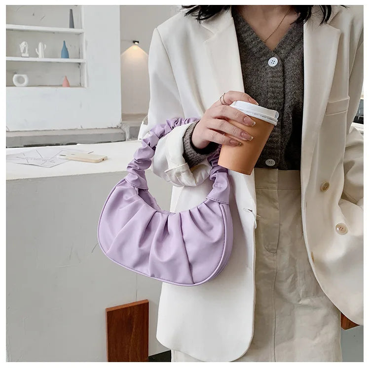 Fashion Pleated Handbag for Women, PU Cloud Shoulder Bag Modern Party Hand bag