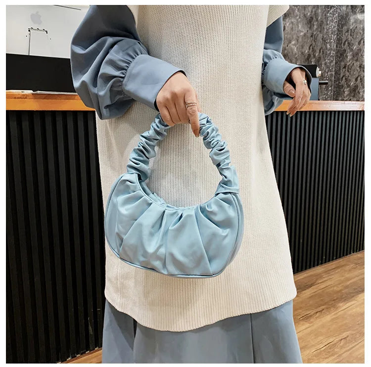 Fashion Pleated Handbag for Women, PU Cloud Shoulder Bag Modern Party Hand bag