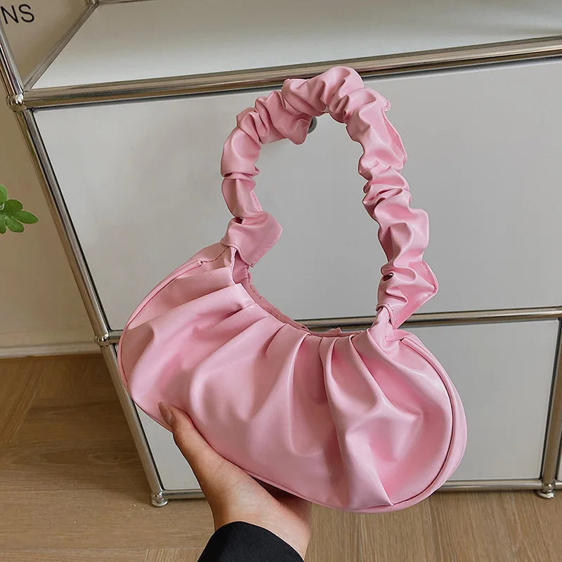 Fashion Pleated Handbag for Women, PU Cloud Shoulder Bag Modern Party Hand bag