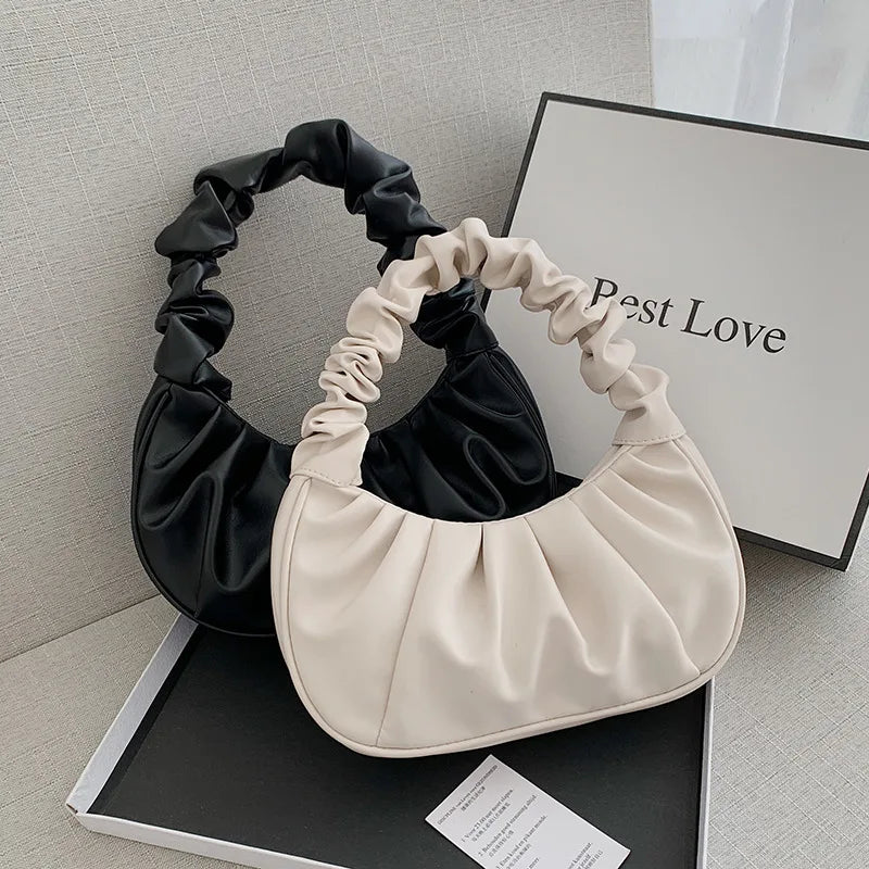 Fashion Pleated Handbag for Women, PU Cloud Shoulder Bag Modern Party Hand bag