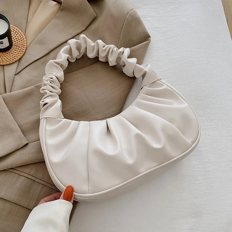 Fashion Pleated Handbag for Women, PU Cloud Shoulder Bag Modern Party Hand bag