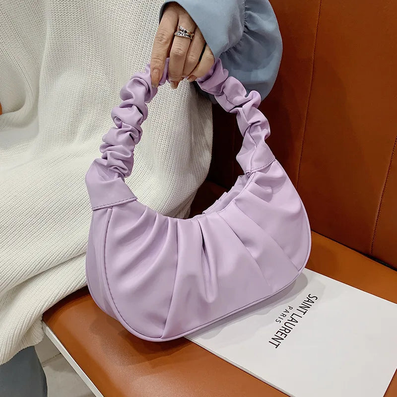Fashion Pleated Handbag for Women, PU Cloud Shoulder Bag Modern Party Hand bag