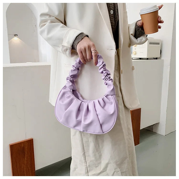 Fashion Pleated Handbag for Women, PU Cloud Shoulder Bag Modern Party Hand bag