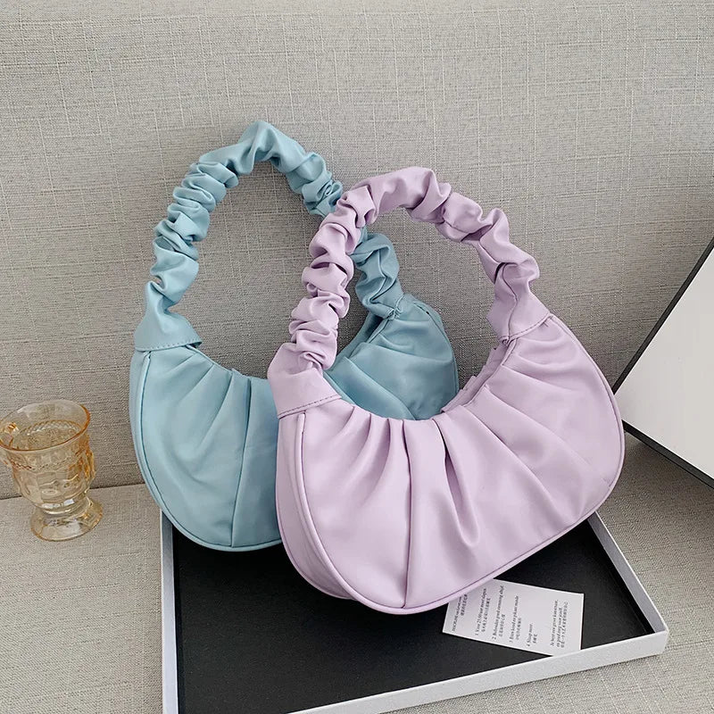 Fashion Pleated Handbag for Women, PU Cloud Shoulder Bag Modern Party Hand bag