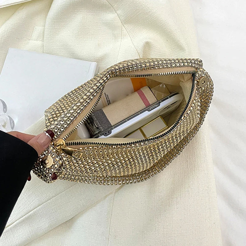 Women's Evening Clutch Bag - Glitter Rhinestone Top Handle Party Wedding Handbag