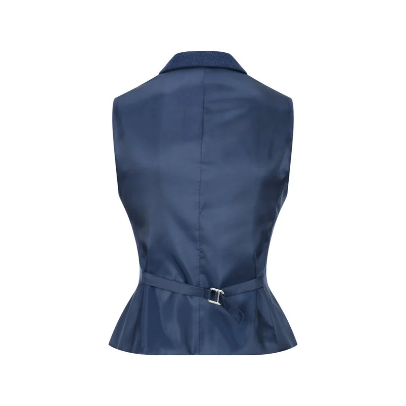 wsn02 - Women's Tweed Navy Blue Blazer Waistcoat & Trousers 1920s Suit
