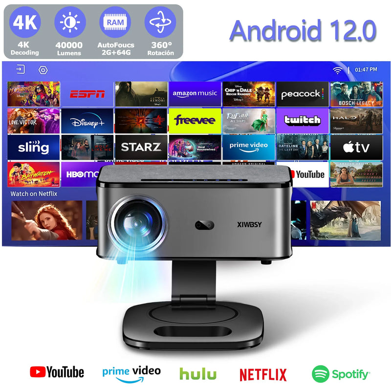 XIWBSY 4K/8K Smart Projector 40000Lm Android 12 Home Theatre System