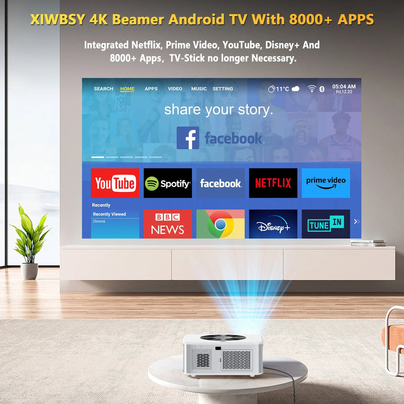 XIWBSY Full HD Android 8K Projector 1000 ANSI 1080P WiFi Bluetooth Auto Focus