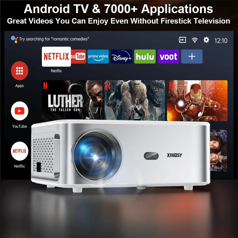 XIWBSY Full HD Android 8K Projector 1000 ANSI 1080P WiFi Bluetooth Auto Focus